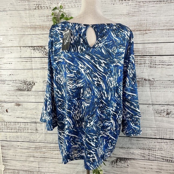 Robert Louis Tunic Top Plus size 1X Blue White Stretch Tropical Modest Casual - Picture 15 of 16